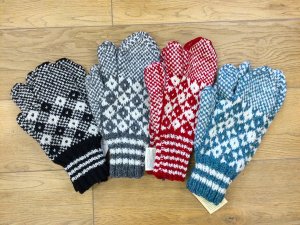 NONIA's fanous Trigger Mitts.knitted in a traditional pattern in many colour options