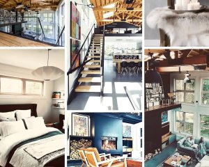 A six-photo collage of the interior of the vacation home
