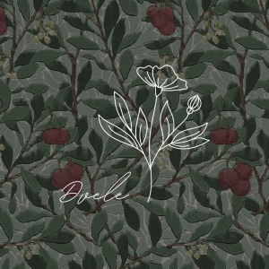 Simple Flower Illustration in white over dark floral wallpaper dessign