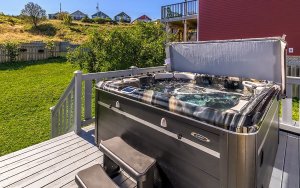 Hot tub on deck at Quayside Quidi Vidi four-bedroom vacation home in picturesque Quidi Vidi Village, St. John's